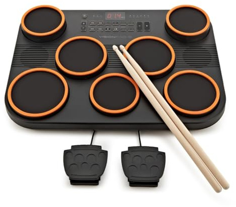 VISIONPAD-9 Tisch-Elektronik-Schlagzeug E-Drim mit 7 Mesh-Pads und Pedalen | Ideal zum Üben zuhause, anschlagdynamische Pads, Kick- und Hi-Hat-Pedale, USB-C-MIDI, Kopfhöreranschluss