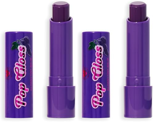 I Heart Revolution Pop Gloss Balm, Baume à Lèvres Hydratant Finition Glossy et Touche de Couleur, Végan et Sans Cruauté, Violet Raisin (Lot de 2)