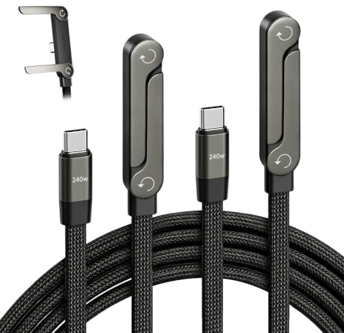 Seitliches Handy-Ladegerät, 240 W Schnellladung, 2-in-1 USB C unsichtbare Halterung, 1,5 m langes Kabel mit integriertem Telefonständer für Smartphones und Tablets (2 Stück 240 W C-C)