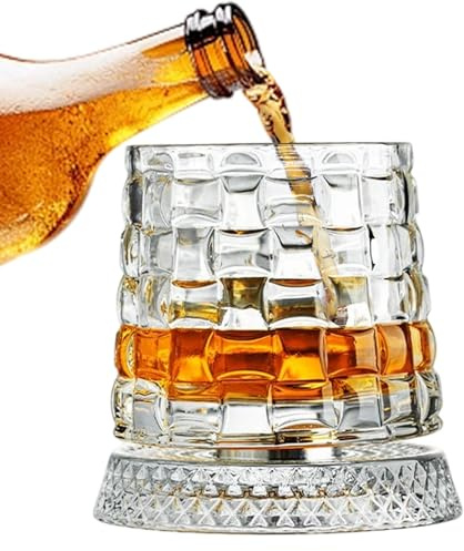 Generico Bicchiere da whisky rotante, base rotante a 360 gradi, bicchieri trasparenti, bicchieri vecchio stile, bicchieris da cocktail e bicchieris da bourbon per bar, feste e casa