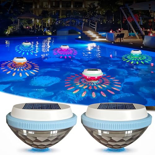 Luci Solari per Piscina, 2 Pezzi Luci Galleggianti per Piscina Solari, Impermeabile Luci Led Piscina Galleggianti Solari con 7 Colori e Strumento di Sigillatura, Luci per Piscina Fuori Terra Laghetto