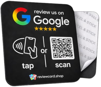 Placa de revisión NFC con código QR: placa de opinión de clientes para restaurantes, tiendas, salones, oficinas, placa de comentarios de clientes (placa negra de revisión de Google, 1 unidad)