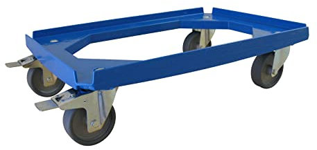 ALUTEC Rollwagen für Kunststoffboxen (für Boxen 610x410 mm,Tragkraft 250 kg, leichtgängige Rollen, 2X mit Feststellbremse, Transporthilfe, Farbe blau) 05200