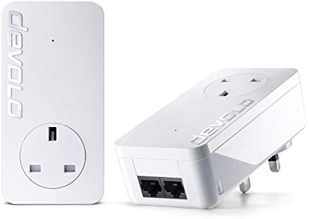 Devolo Dlan 550 Duo+ Powerline Starter Kit (500 Mbps, 2 X Plc Homeplug Adapters, 2 X Lan Ports, Pass Through, Internet Signal Booster, Ethernet Access Over Power Line)
