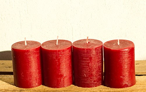 SET: 4x Rustik-Stumpenkerze, 8 x 5 cm Ø, rubinrot-bordeaux