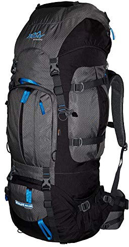 Tashev Outdoors Mount Trekkingrucksack Wanderrucksack Damen Herren Backpacker Rucksack groß 100l Plus 20l mit Regenschutz Grau & Blau (Hergestellt in EU)