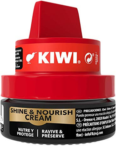 KIWI Shine & Nourish Crème nourrissante en pot pour chaussures, nourrit, protège et fait briller les chaussures en cuir, avec éponge applicatrice, 50 ml, Noir