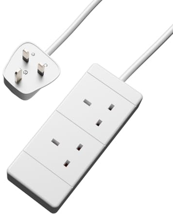 rhinocables UK Power Cable Extension (5m, White) | 13A Two Way Lead for Everyday Devices, BS1363/A Certified 230V Mains Wire for Safe Domestic Power, White