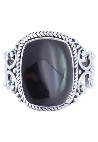 mantraroma Ring Damen Silber 925 Onyx Edelstein schwarz dezent verspielt