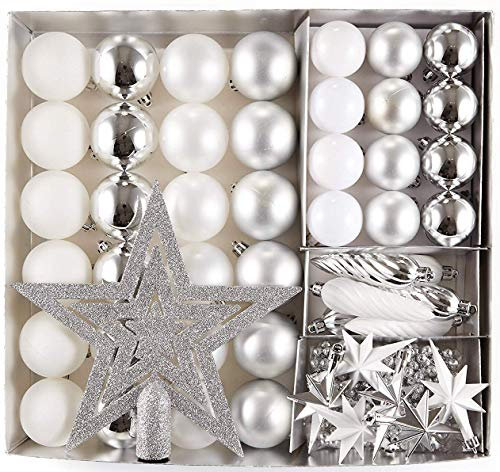 HEITMANN DECO 50er Set Christbaumschmuck Sortiment mit Spitze - Kunststoff Weihnachtsschmuck weiß Silber zum Aufhängen