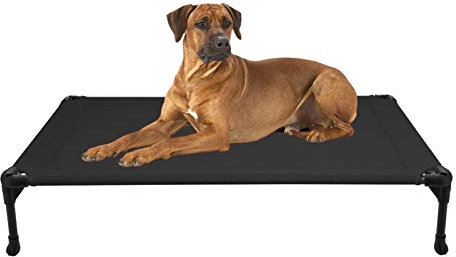 Veehoo Hundeliege Outdoor, Erhöhtes Hund Haustierbett Hundebett Outdoor Grosse Hunde aus Waschbar & Dauerhaft Textilene Netzstoff für Innen Außenbereich, Schwarz L 107 x B 76 x H 18 cm