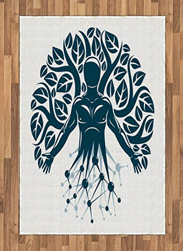 ABAKUHAUS Biologie Teppich, Human Nature Wissenschaft Eco, Deko-Teppich Digitaldruck, Färben mit langfristigen Halt, 120 x 180 cm, Dunkel Petrol Blau und Weiß