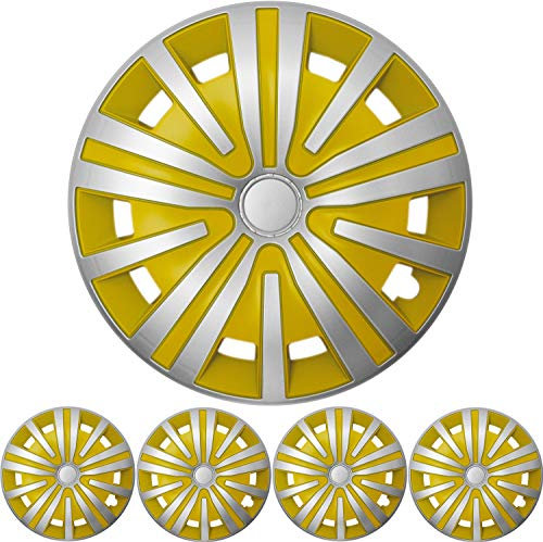 16 Zoll 4X Premium Design Radkappen Radzierblenden Set 'Spinel' in Silber/Gelb