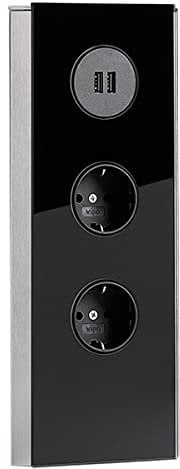 WIPO Mira Eck USB Steckdosenelement, 2-fach + USB, Edelstahl/Glas schwarz