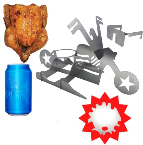 Tom's RiDICulous Things Merica Biker Motorrad Bierdosenhalter für Grill | Ganzes Huhn | Bierdose Hühnerkocher | Bierdose Hühnerständer Motorrad mit Gläsern für Huhn