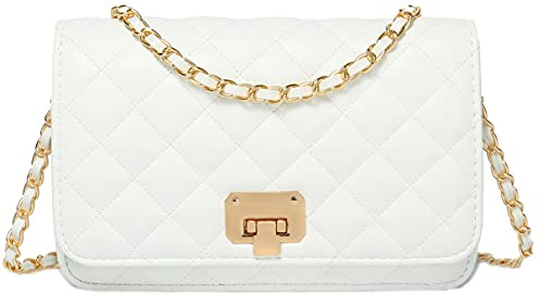 HAKSIM Damen-Umhängetasche, gesteppt, Crossbody-Tasche, Designer-Gitter, Leder, Kette