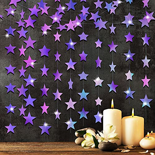 Glitter Star Garland Banner Decoration, 130 Feet Bright Star Hanging Bunting Banner Backdrop for Engagement Wedding Baby Shower Birthday Christmas Party Decor (Holographic Purple)