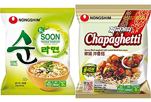 Nong Shim Instantnudeln Soon Veggie Ramyun – Koreanische Gemüse Ramen Suppe mild - 20er Vorteilspack à 112g & Instantnudeln Chapaghetti – Nudelgericht - Instantnudeln – 20er Vorteilspack à 140g