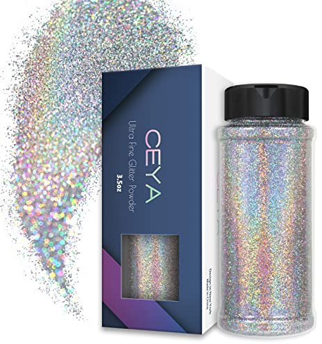 Ceya Poudre de paillettes ultra fines de 0,2 mm pour slime, résine époxy, gobelet, bijoux, nail art, festival, maquillage, scrapbooking, peinture, cartes de mariage - Argenté - 100 g