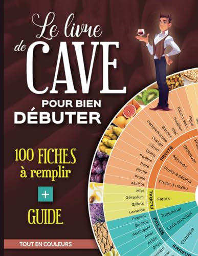 LIVRE DE CAVE DU DÉBUTANT + MINI GUIDE: 100 fiches couleurs à remplir | Apprendre à GÉRER votre stock et ÉVALUER vos bouteilles de vin | Grand format A4