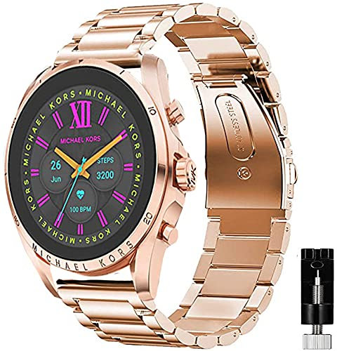 Giaogor Bracelet compatible avec MK Gen 6 Bradshaw 2021, bracelet de montre classique en acier inoxydable pour montre connectée Michael Kors Gen 6 Bradshaw (or rose)