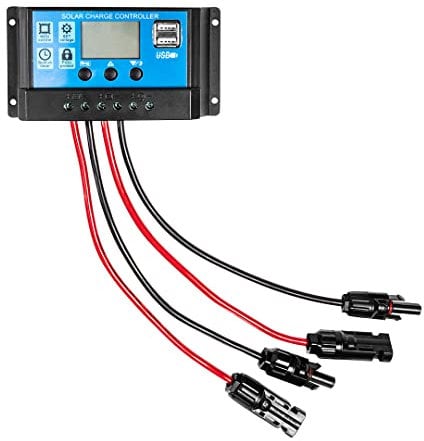 NEO TOOLS Solarmodulregler 10A, 12/24V, PWM-Laderegler für Lithium-Ionen und Lithium-Polymer Batterien, Kurzschlussschutz, Solar Laderegler, Ladegerät Controller Regler USB Charger