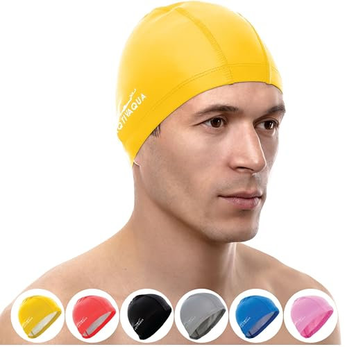 AqtivAqua Cuffia Piscina Uomo Cuffia Piscina Donna Cuffia Piscina Bambina Cuffia Piscina Bambino Cuffia Nuoto (Giallo - Adulti)