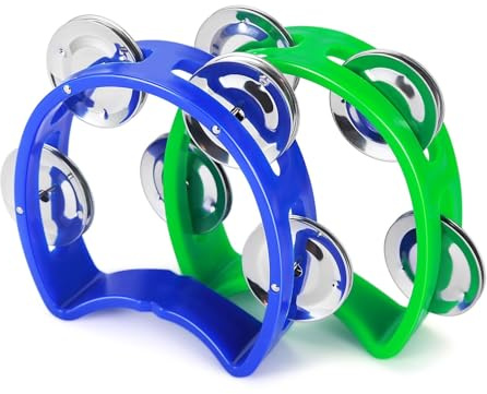 Flexzion Tambourine Hand Bell Percussion Musical Instruments (Blue & Green)