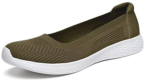 TIOSEBON Mujer Zapatillas Bajas Planas Ultraligeras Transpirables Mesh Slip On Talla 36 EU Verde Oliva