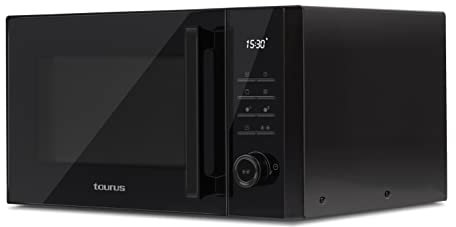 Taurus Laurent 25 Black - Microondas digital, 25L, 900W, grill 1000W, 10 niveles, función descongelar, revestimiento Shiny&Clean, hasta 99 min, función inicio programado, 480 x 430 x 280 mm, negro