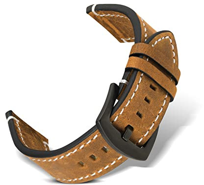 RoYiio Leder Uhrarmband 22 mm Armband mit Quick Release Weich Bequem Uhrenarmband für Damen Herren - Gelb Braun