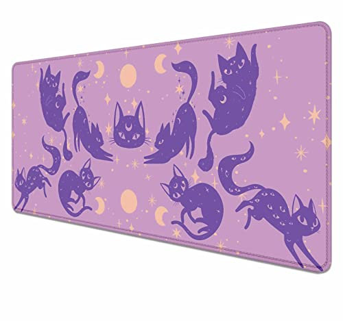 HUOCAIREN Tapis de bureau chat mignon, tapis de souris de jeu mignon, tapis de bureau kawaii pastel, tapis de bureau violet Luna Cat, tapis de souris pour bureau, 90,9 x 40 cm