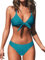 CUPSHE Ensemble bikini deux pièces pour femme à imprimé floral et nœud, bleu sarcelle, Taille M