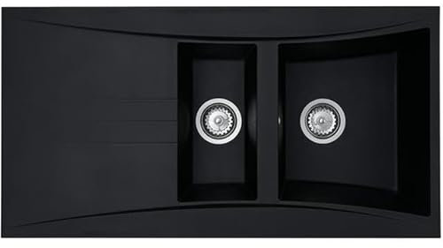 Liquida SEV150BL 1.5 Bowl Composite Reversible Black Kitchen Sink and Waste Kit