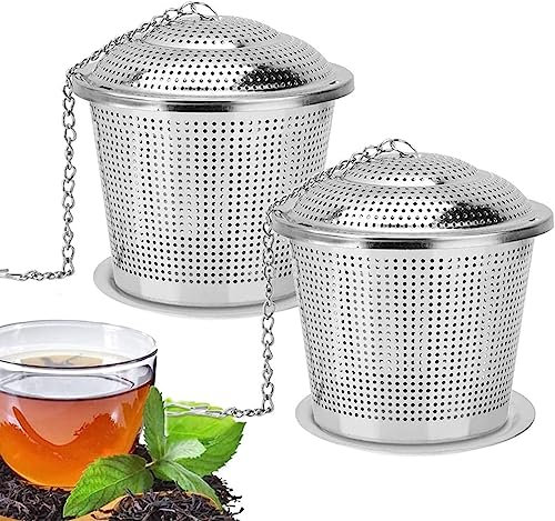 RZMZBY 2 pezzi Colino da tè in Acciaio Inossidabile,Filtro per tè in Acciaio inossidabile 304 con Coperchio,per Tè Sfusi e Spezie di Macinazione