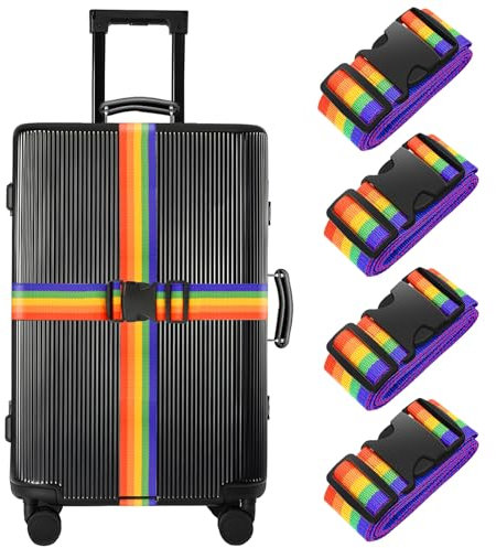BILIONE 4 Pcs Luggage Straps for Suitcases Strap Suitcase Belts,Heavy duty Luggage Straps,Adjustable,Premium Accessory for Travel Bag Closure (Rainbow)