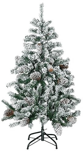HOMCOM Sapin de Noël Artificiel 120 cm avec 28 Pommes de pin Arbre de Noël 269 Branches enneigées Support en Acier Socle Pliable Vert