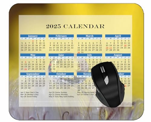 2025 UK Calendar Mouse Pads,Flower Drop Reflection Desktop Notebook Mouse Mat for Working and Gaming