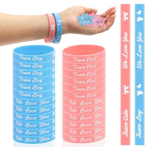 XIANGLONGY 48 Pezzi Braccialetti Gender Reveal Party, Bracciale Gender Reveal, Gender Reveal Braccialetti, Bracciale in Silicone Gender Reveal Party Decorations, con Adesivo Pentagramma.