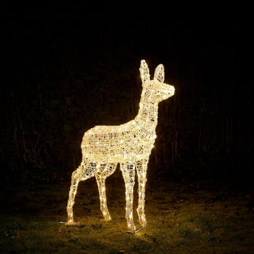 Lights4fun 3-in-1 Swinsty LED Rentier Figur Mutter 105cm Timer Weihnachtsbeleuchtung Außen und Innen