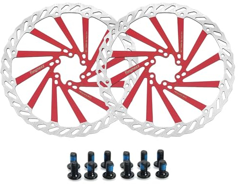 Yongness 2 Stück Fahrrad Bremsscheibe mit 12 Schrauben 140 mm/160 mm/180 mm/203 mm Fahrradbremsscheibenrotor für Citybike, MTB, Rennrad, Fahrradteile (Rot, 160mm)