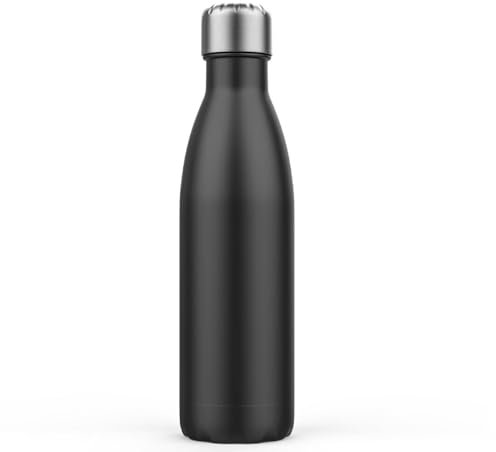 Plinrax Stainless Steel Bottle 500ML, Vacuum Insulated Water Bottle, Double Wall Drinks Bottle Keep 24 Hours Cold & 18 Hours Hot for Outdoor Sports, Fitness, Hiking, Camping, School, Office (Black)