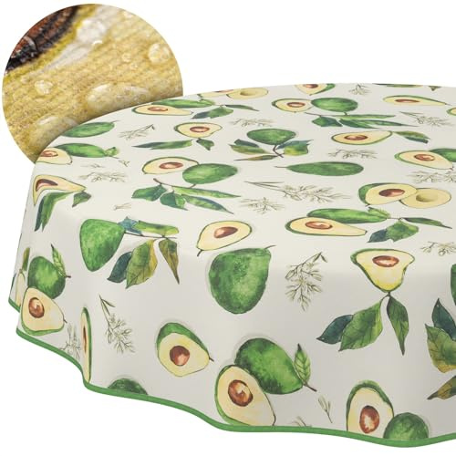 Tischdecke Stoff abwaschbar Tischtuch Tafeldecke pflegeleicht Lotuseffekt schmutz- & wasserabweisend für Indoor Outdoor Tischdecke Rund 140cm mit Saum (Eingefasst) Avocado