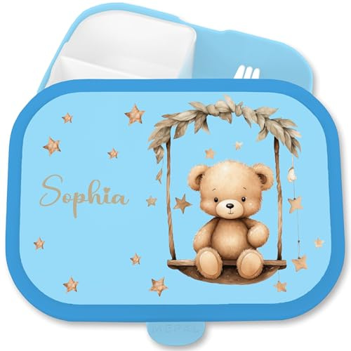 Campus für Mepal - Kinder Brotdose mit Bär Kinder Lunchbox Bären Motiv Bären Snackbox Schule I - 750 ml - Blau - personalisierte bear brotdosen mädchen jause jausenbox name fächern mehreren