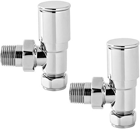 Warmehaus 15mm /1/2'' Chrome Angled Towel Rail Radiator Valves Central Heating Twin Pack