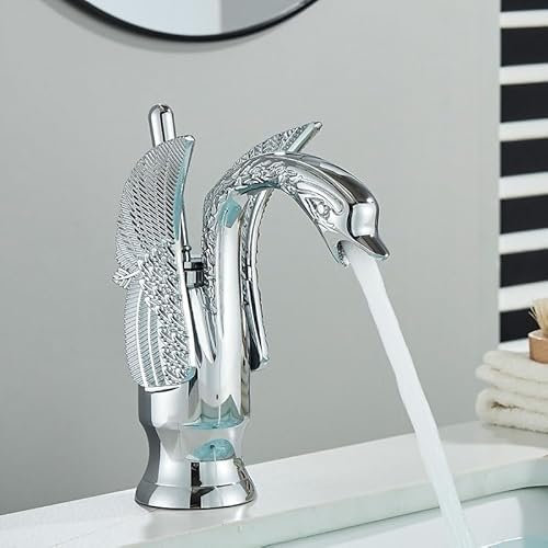 1PCS Golden Swan Bathroom Sink Faucet Copper Basin Faucet Floor Standing Single Hole Faucet Hot and Cold Mixer Wash Basin Faucet Faucet (Color : Chrome Short)