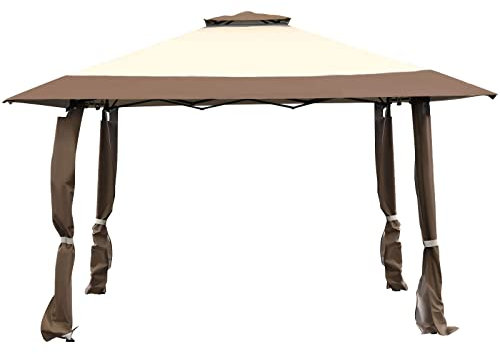 HOMASIS Gazebo Pieghevole da Giardino 4 x 4 m con Tetto Doppio, Regolabile in Altezza, con Borsa per il Trasporto, Impermeabile con Protezione UV per Feste, Matrimoni (Marrone)