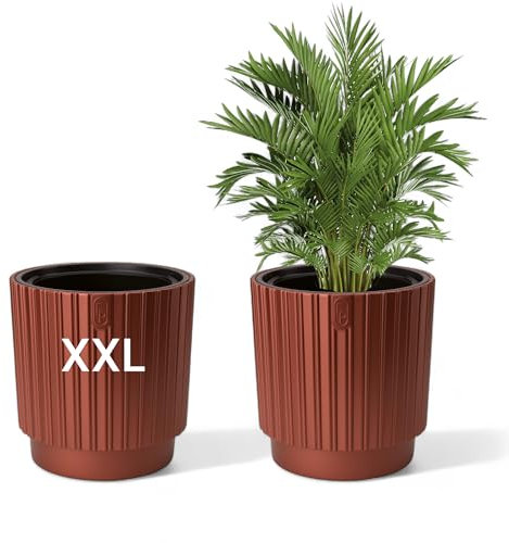 Pot de fleurs rond avec insert amovible avec rainures modernes (rouillé, taille XXL - 40 cm)