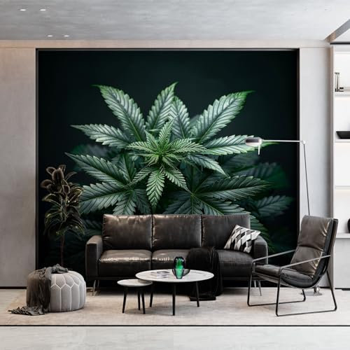 Papel pintado de plantas verdes, hojas de cannabis, murales fotográficos, color negro, no tejido, impresión artística de alta calidad, 200 x 140 cm (ancho x alto)