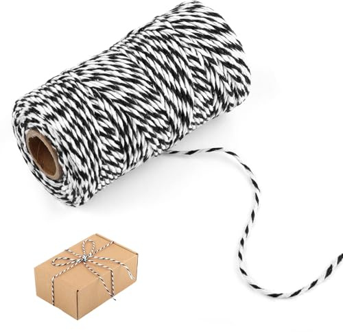 Black and White Butchers String, 100m Christmas String, Cotton Butchers Twine, Bakers Twine for Gift Wrapping, DIY Crafts, Cooking, Baking, Gardening